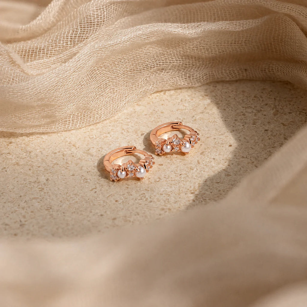 Pearl Diamond Cluster Huggies
