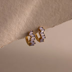Staggered Baguette Birthstone Huggies Silver 18K Gold Plated