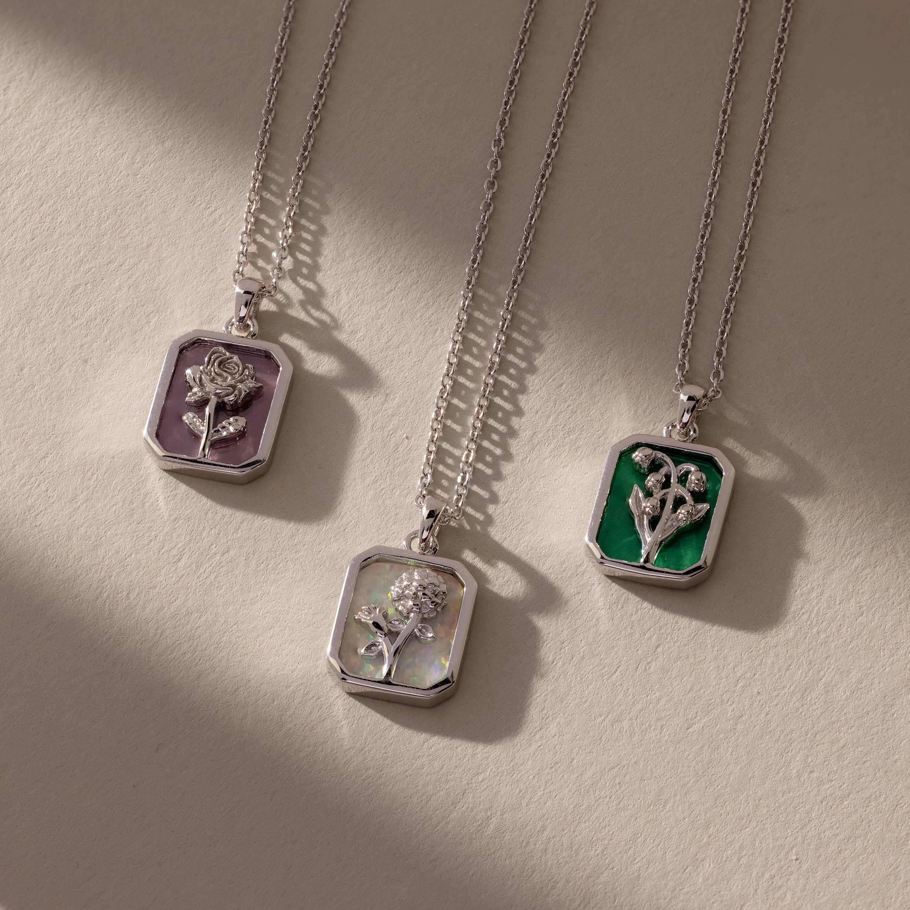 Birth Flower Charm Necklace Silver 18K Gold Plated
