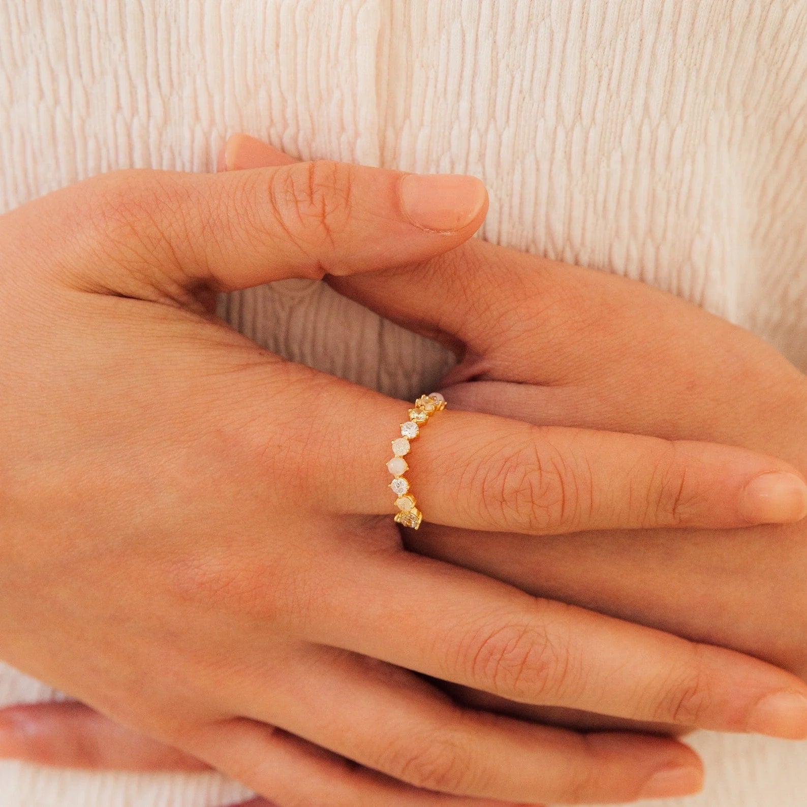 Mosaic Moonstone Diamond Eternity Band
