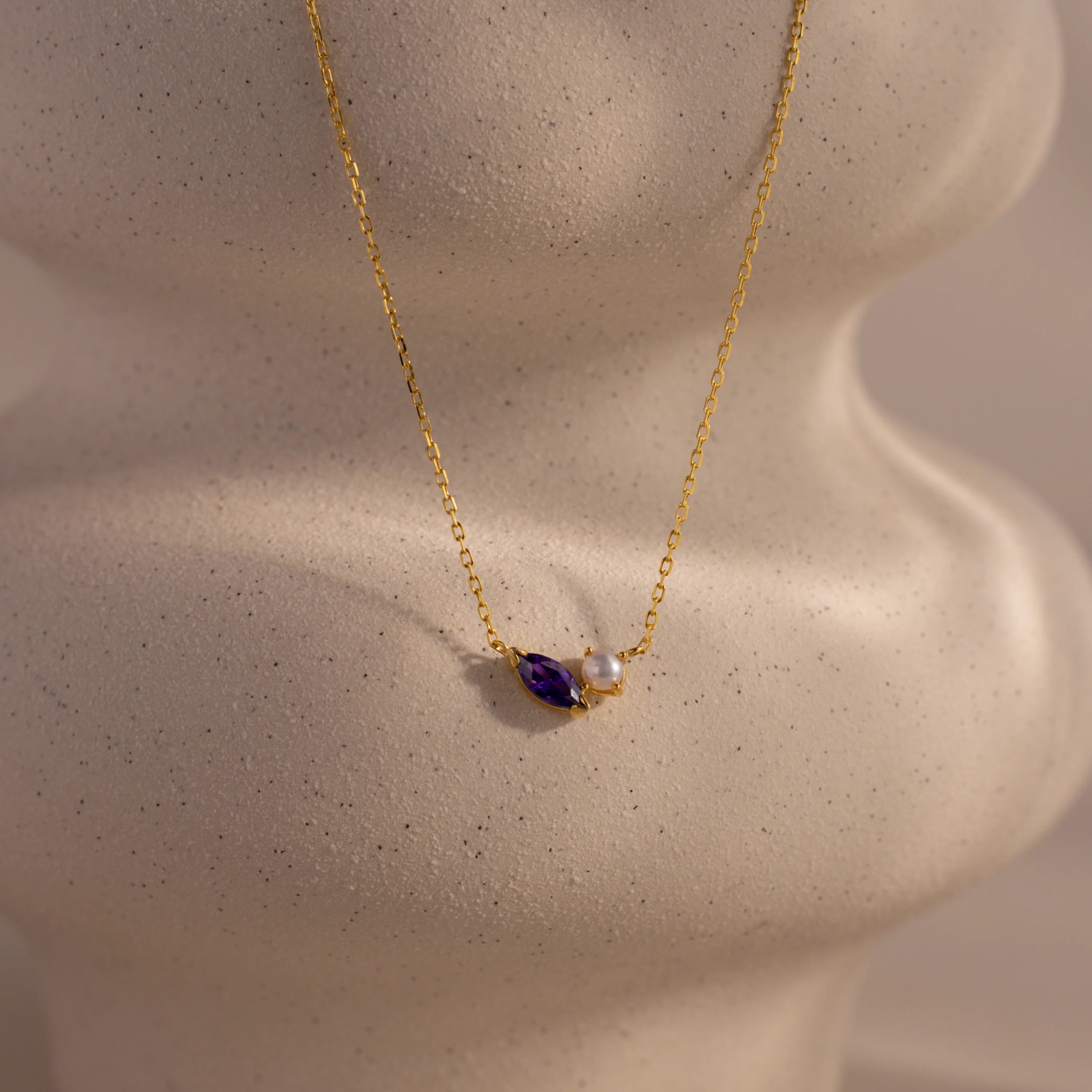 Marquise Birthstone Pearl Necklace Silver 18K Gold Plated
