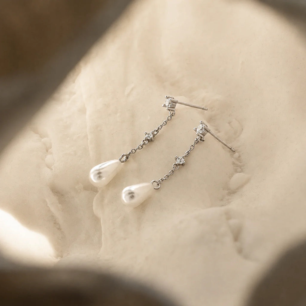 Diamond Pearl Chain Earrings