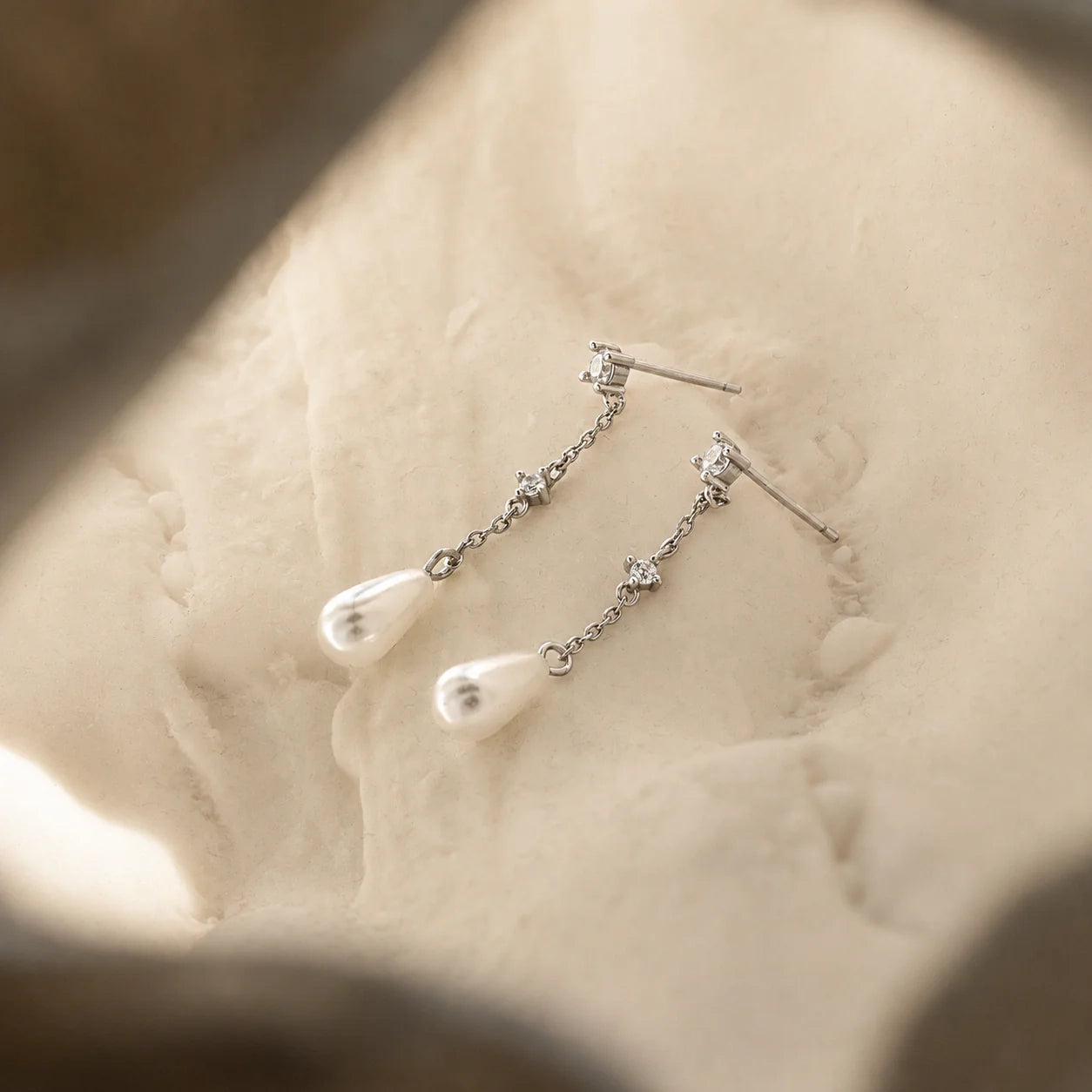 Diamond Pearl Chain Earrings