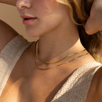 Herringbone Duo Chain Necklace Silver 18K Gold Plated