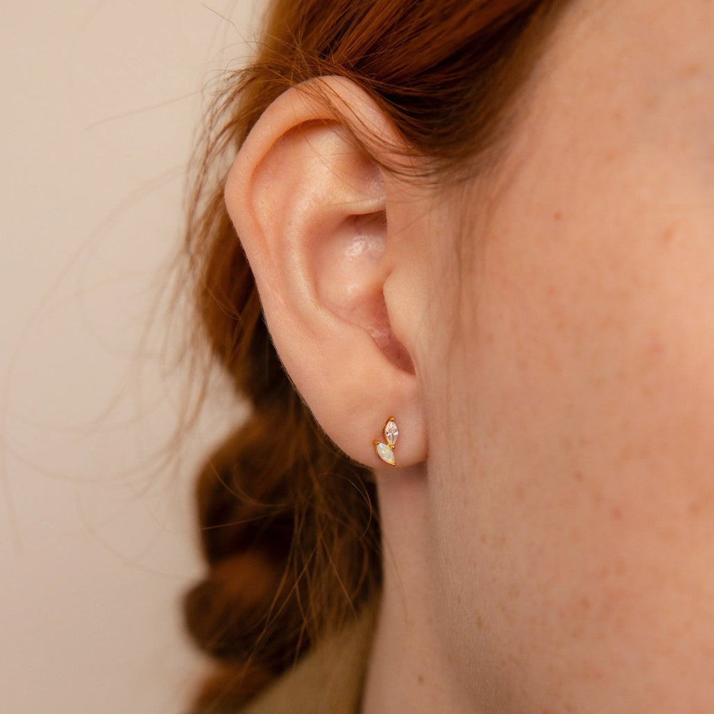 Dainty Opal Stud Earrings Set Silver 18K Gold Plated