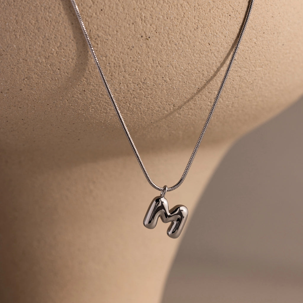 Bubble Letter Necklace Silver 18K Gold Plated