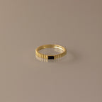 Dainty Ribbed Birthstone Ring Silver 18K Gold Plated