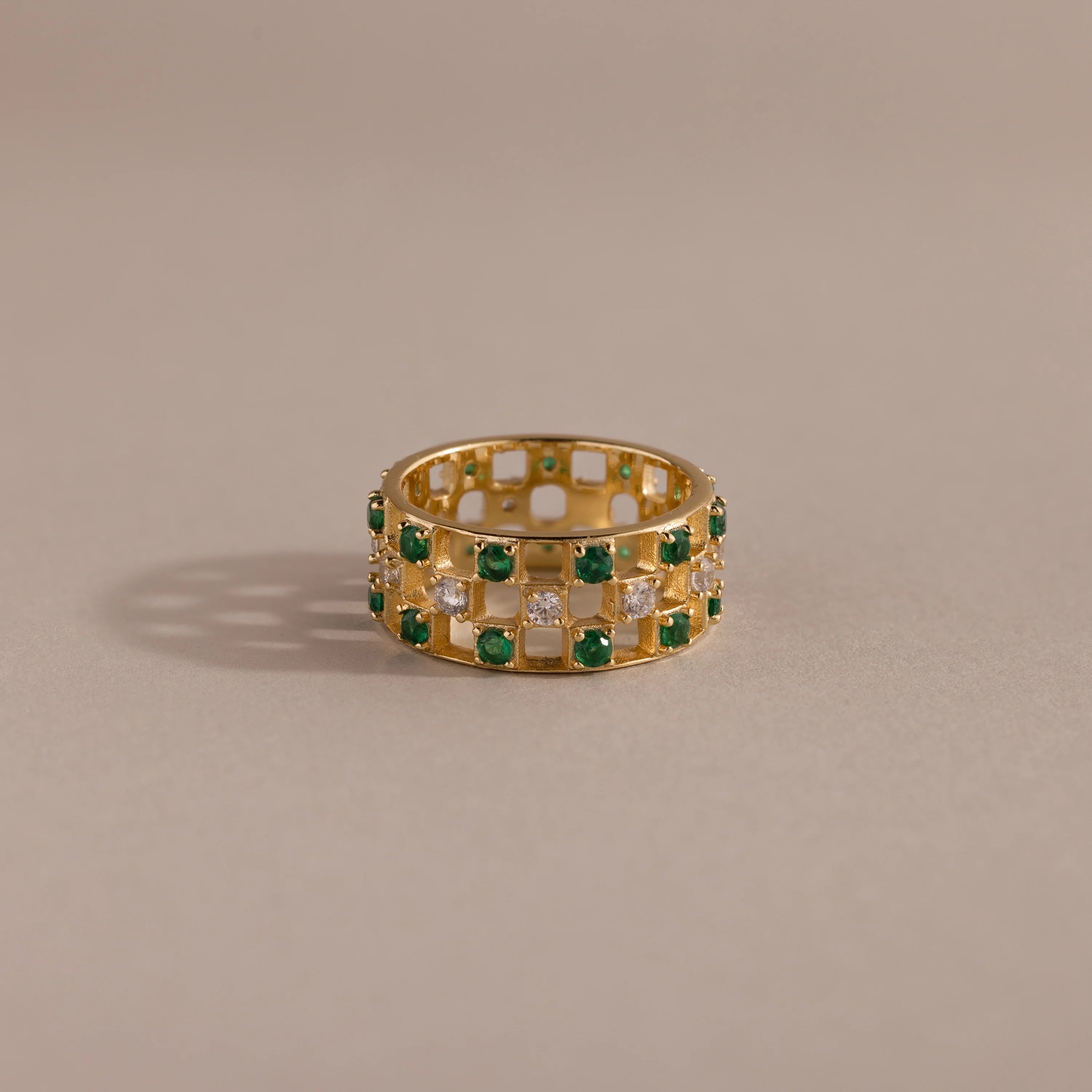 Lace Checkered Ring Silver 18K Gold Plated