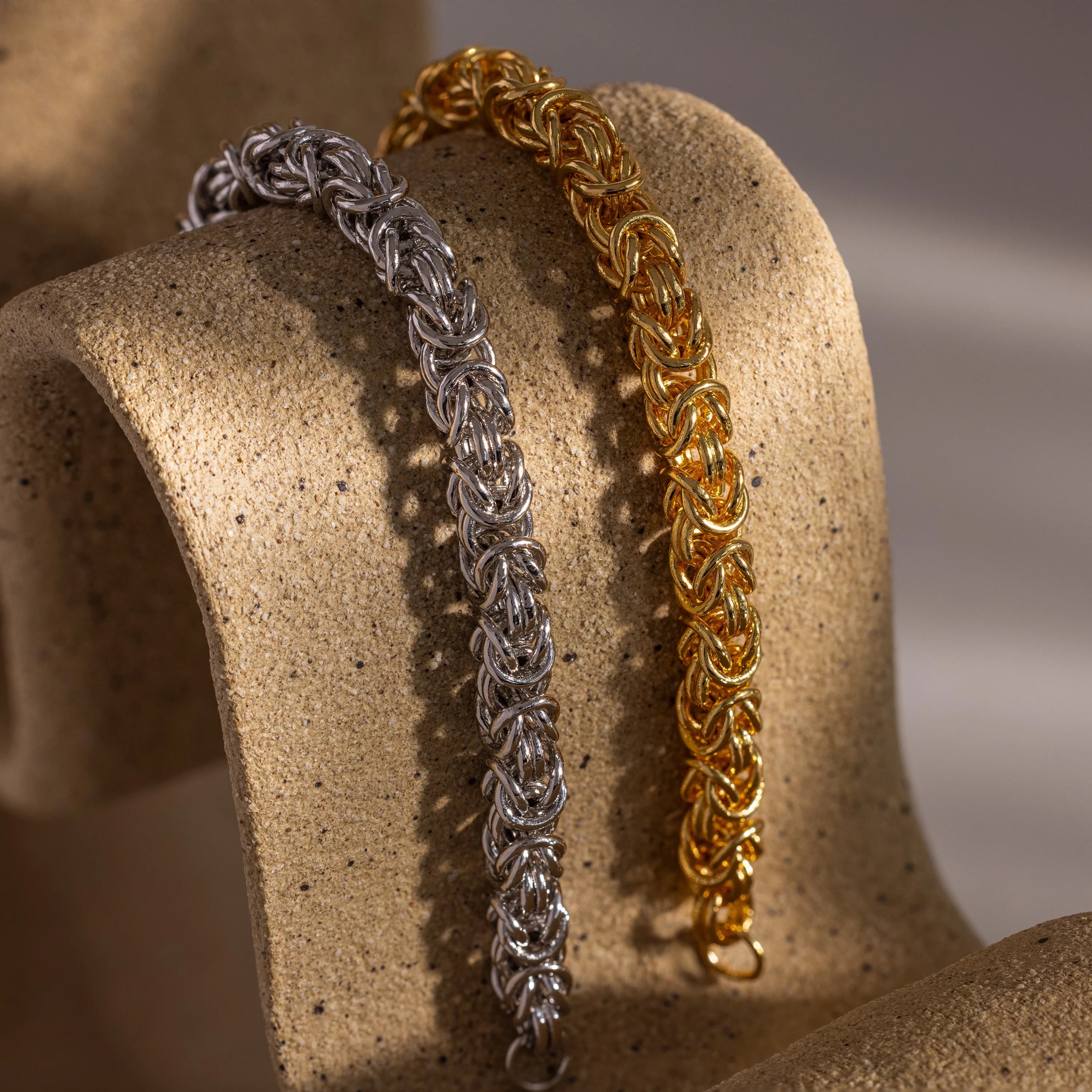 Bold Byzantine Bracelet Silver 18K Gold Plated