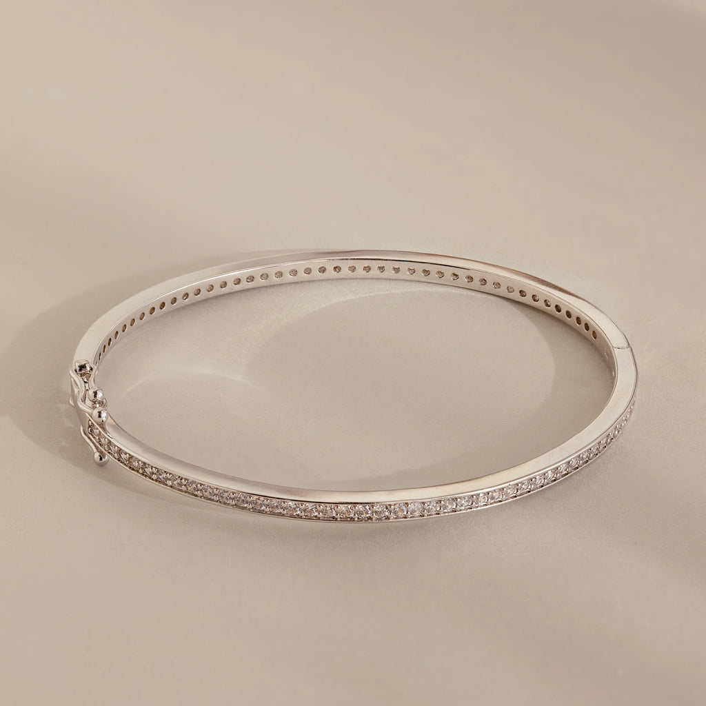 Diamond Tennis Bangle Silver 18K Gold Plated
