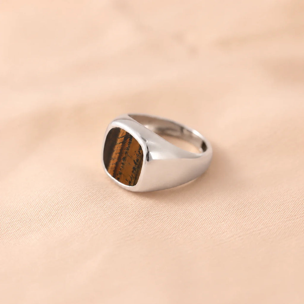 Men's Tigers Eye Signet Ring: Sterling Silver or 18K Gold with Faux Tiger's Eye Stone