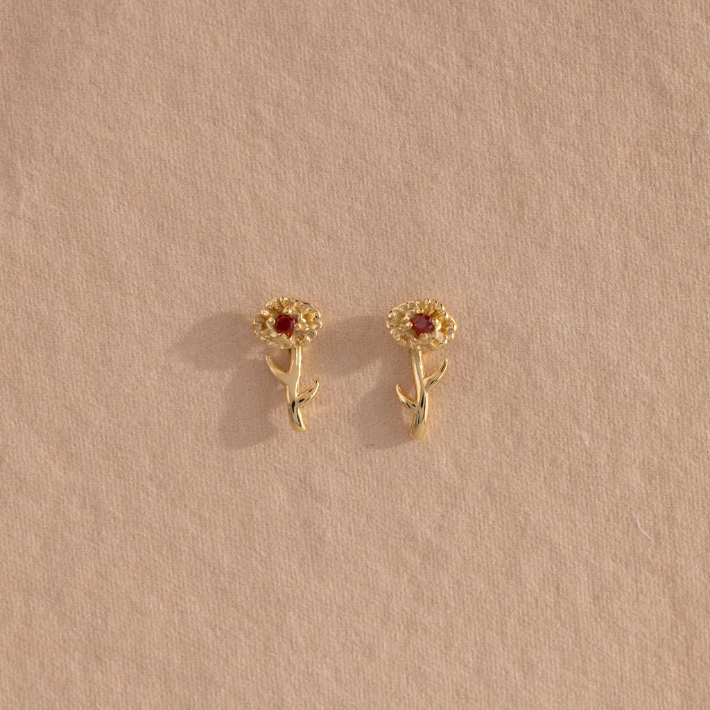 Birth Flower Stud Earrings Silver 18K Gold Plated