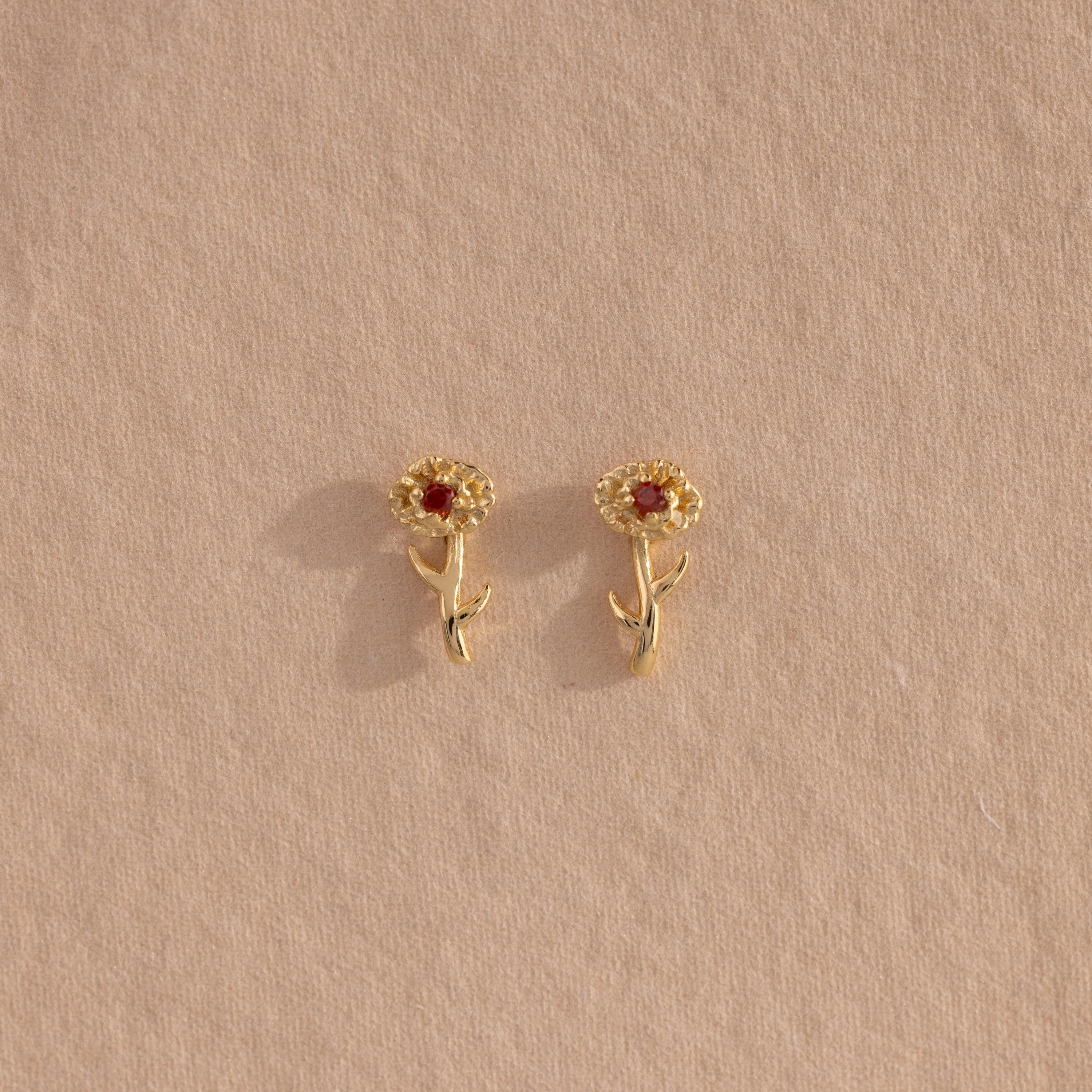 Birth Flower Stud Earrings Silver 18K Gold Plated