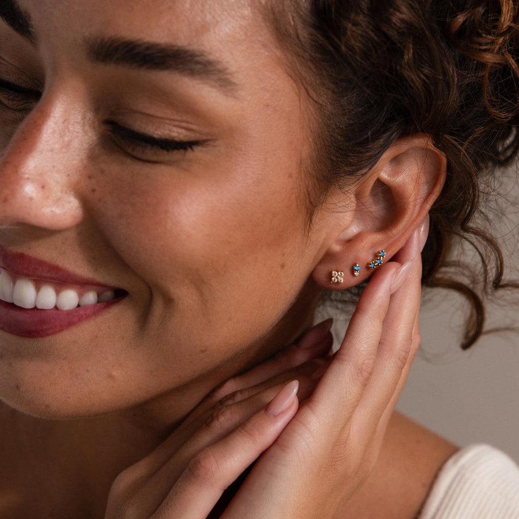 Diamond Birthstone Duo Flatback Studs Silver 18K Gold Plated