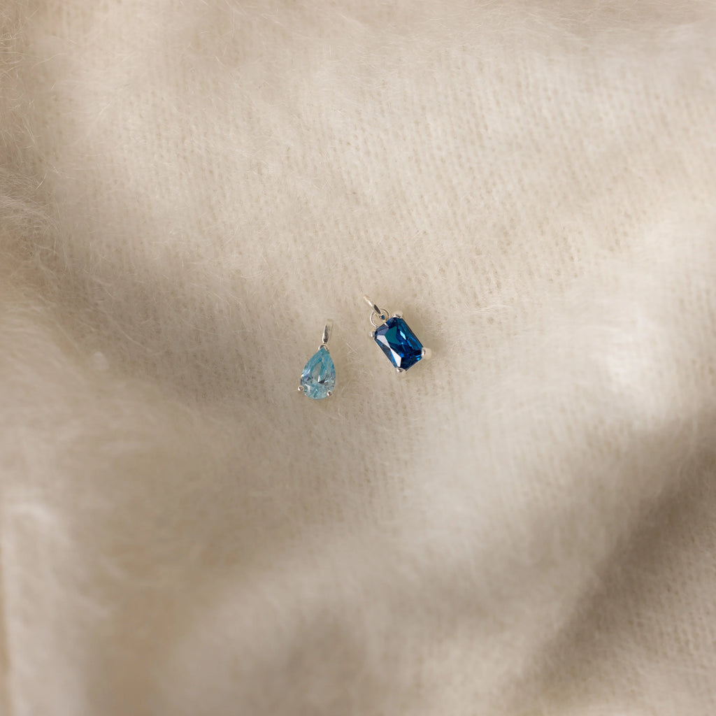 Pear & Baguette Birthstone Charm Set Silver 18K Gold Plated