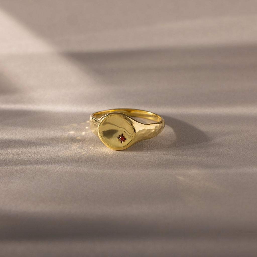 North Star Birthstone Signet Ring Silver 18K Gold Plated