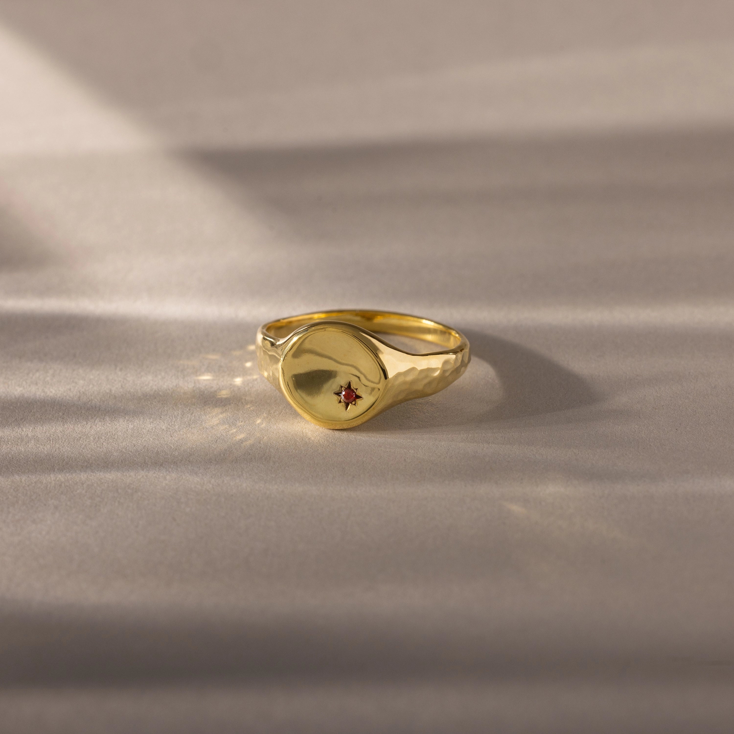 North Star Birthstone Signet Ring Silver 18K Gold Plated
