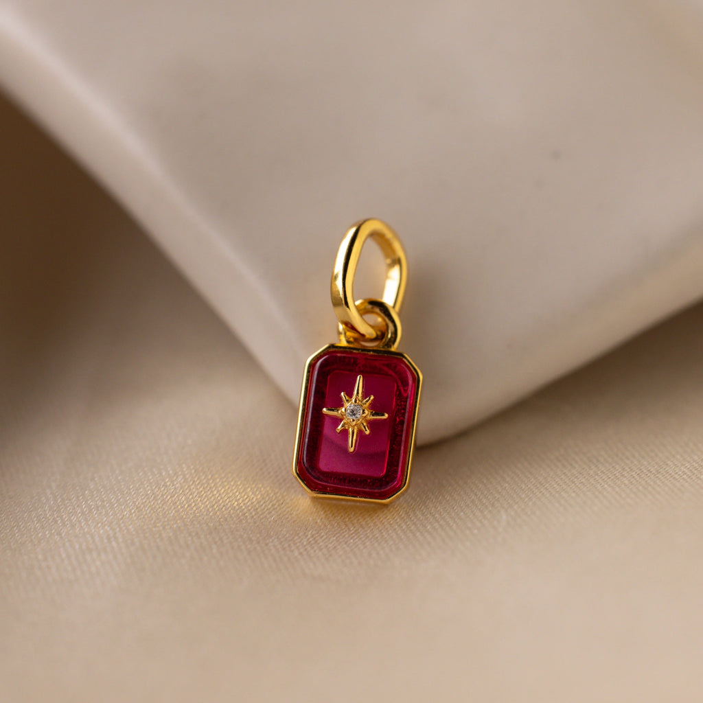 North Star Birthstone Charm Silver 18K Gold Plated