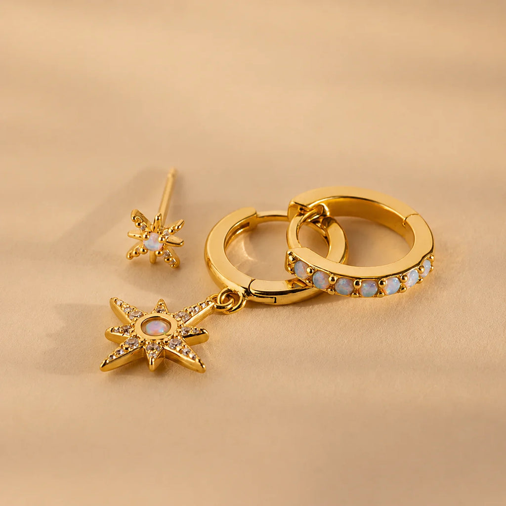 Opal Starburst Earrings Set