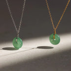 Round Jade Pendant Necklace Silver 18K Gold Plated
