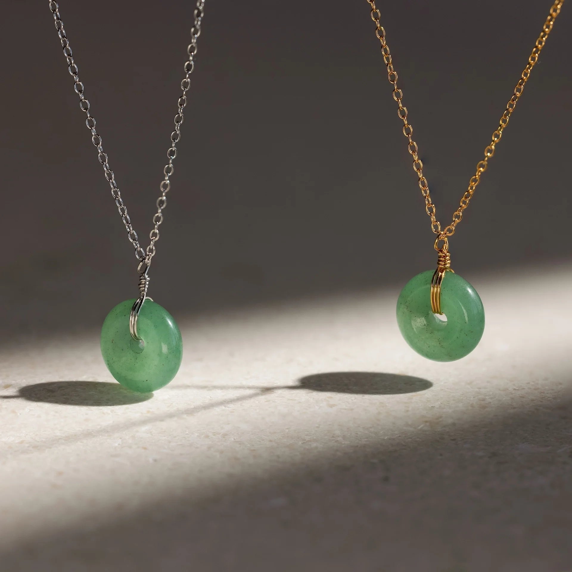 Round Jade Pendant Necklace Silver 18K Gold Plated