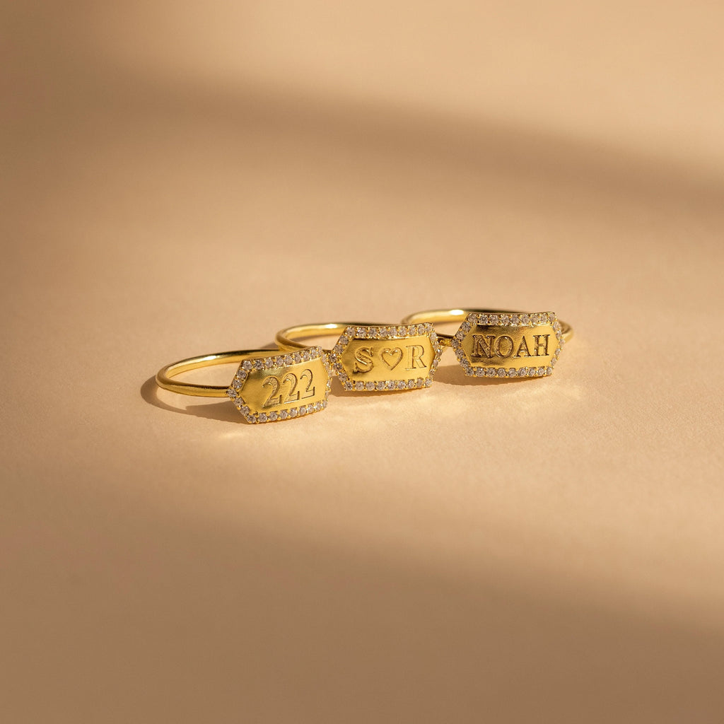 Engraved Hexagon Ring