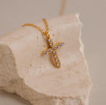 Diamond Pave Cross Necklace Silver 18K Gold Plated