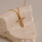 Diamond Pave Cross Necklace Silver 18K Gold Plated