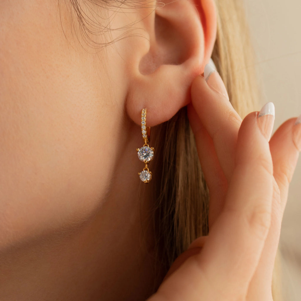 Diamond Pave Drop Huggies Silver 18K Gold Plated