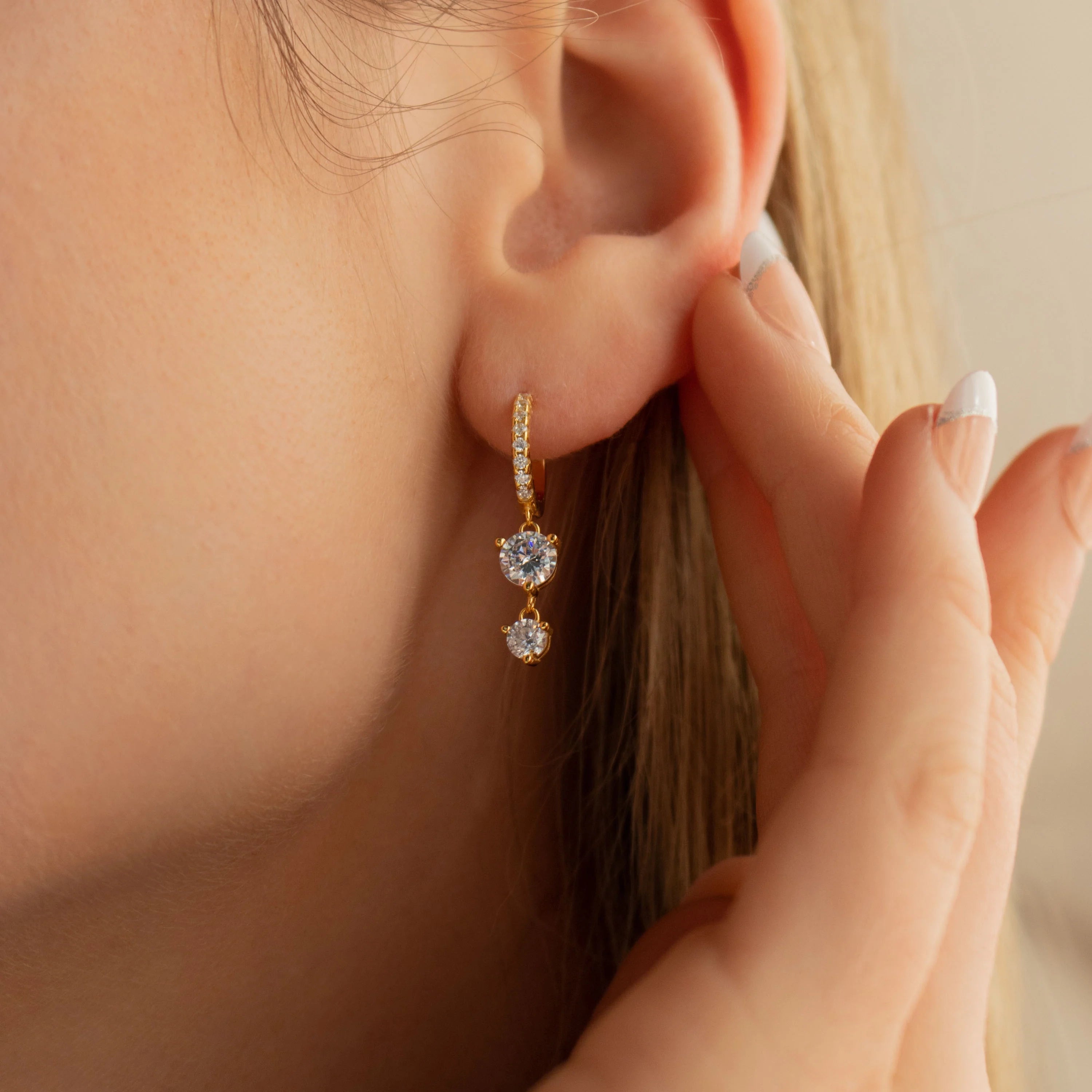 Diamond Pave Drop Huggies Silver 18K Gold Plated