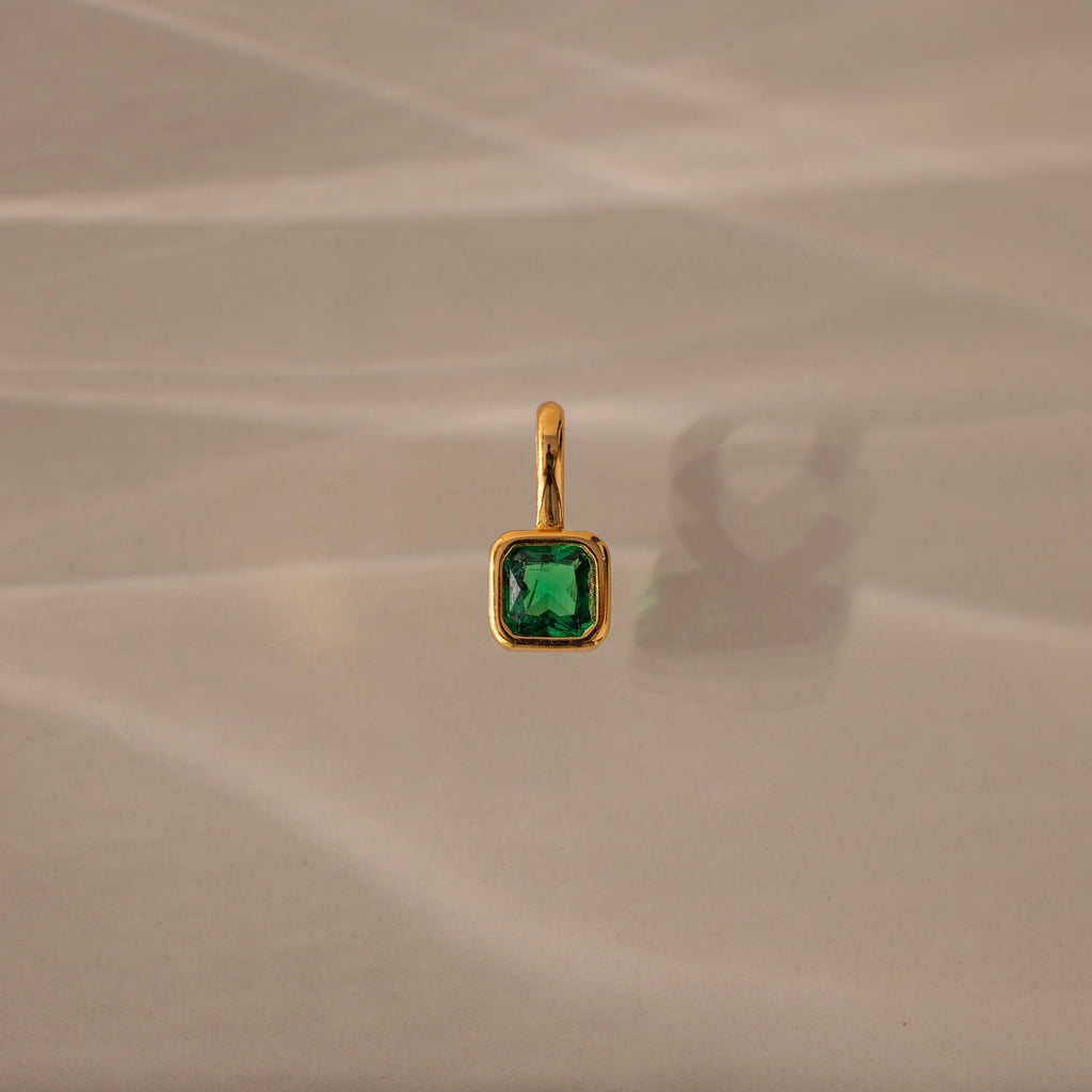Square Bezel Birthstone Charm Silver 18K Gold Plated
