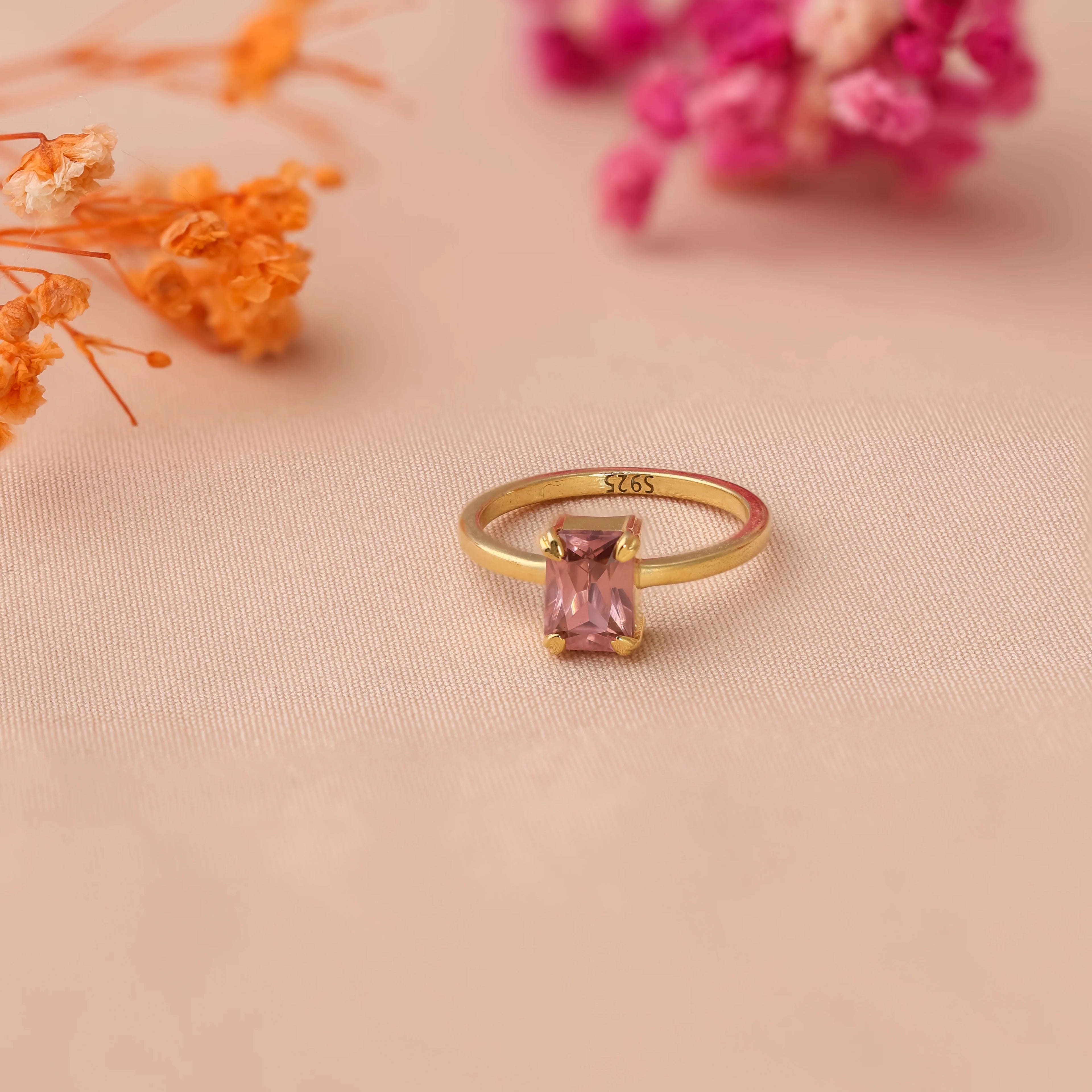 Emerald Cut Birthstone Ring