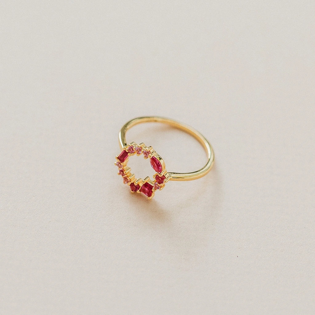 Empress Ruby Gemstone Cluster Circle Ring: Radiant Feminine Power