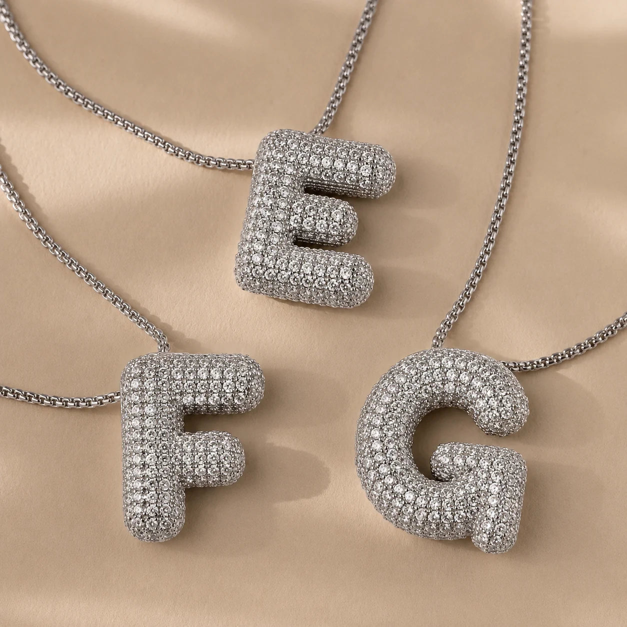 Personalized Puffy Initial Necklace with Pave Diamonds