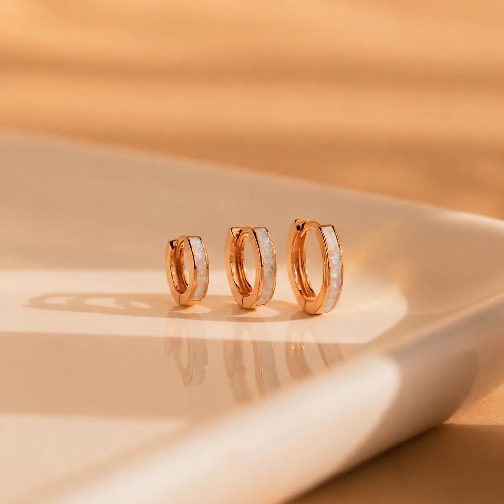 White Opal Inlay Hoops