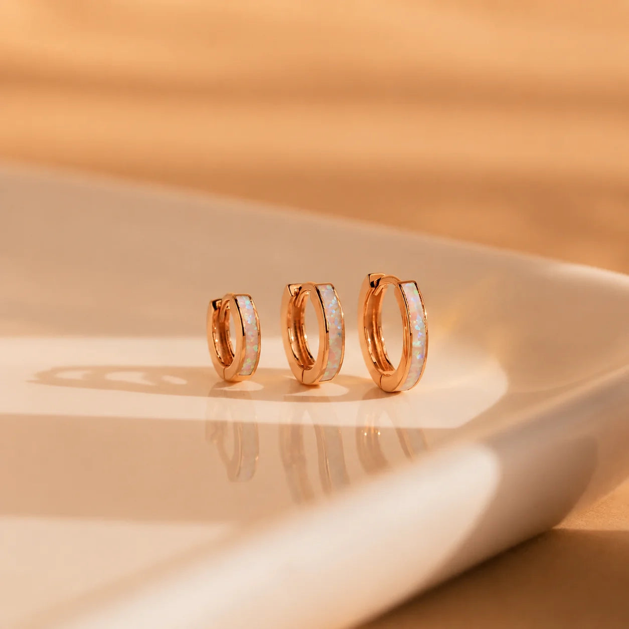 White Opal Inlay Hoops