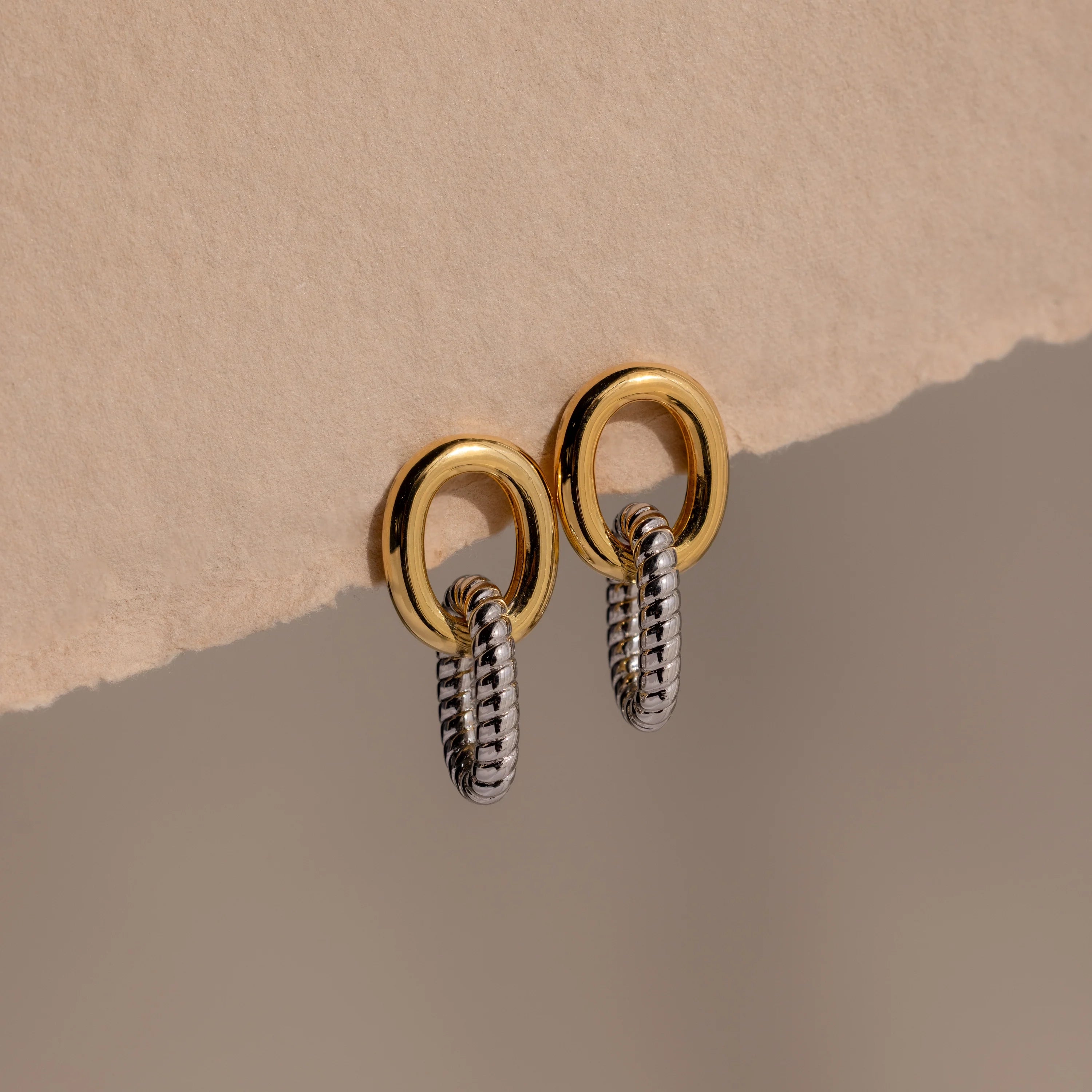 Twisted Link Earrings Silver 18K Gold Plated