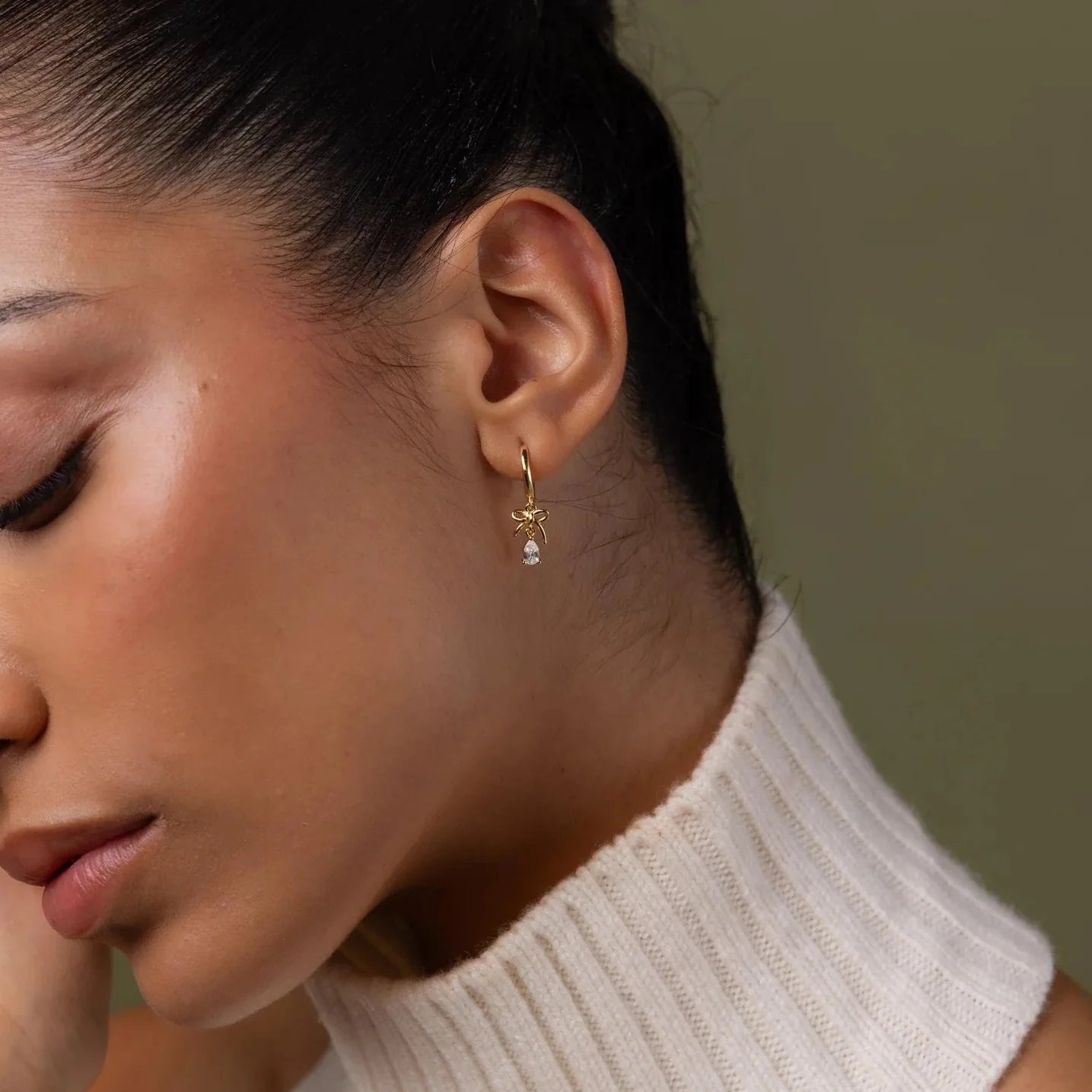 Ribboned Teardrop Hoop Earrings