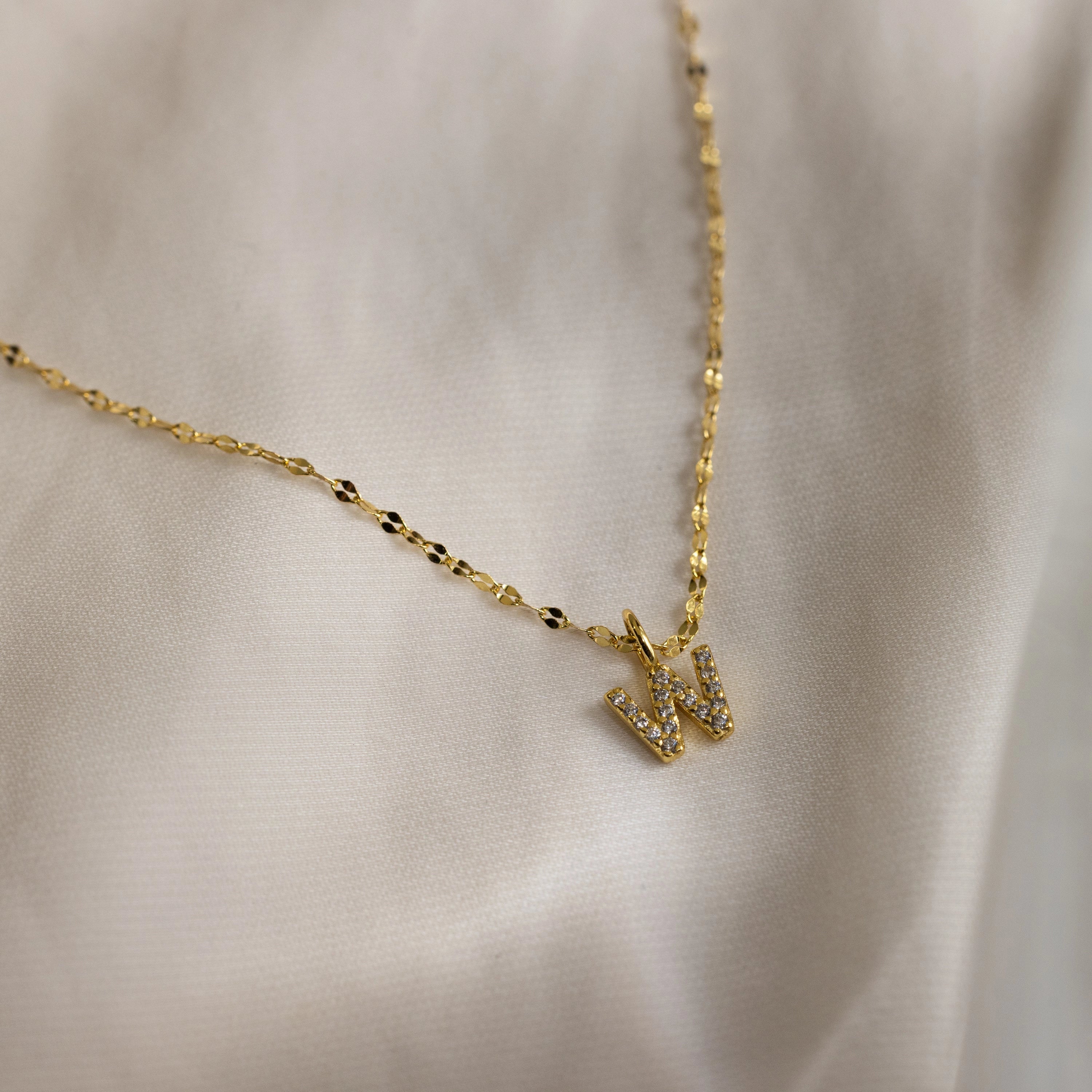 Dainty Pave Letter Necklace Silver 18K Gold Plated