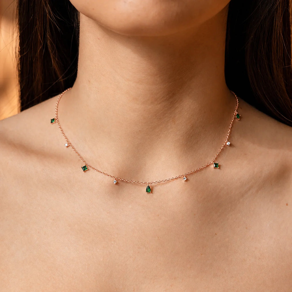 Emerald Diamond Station Necklace