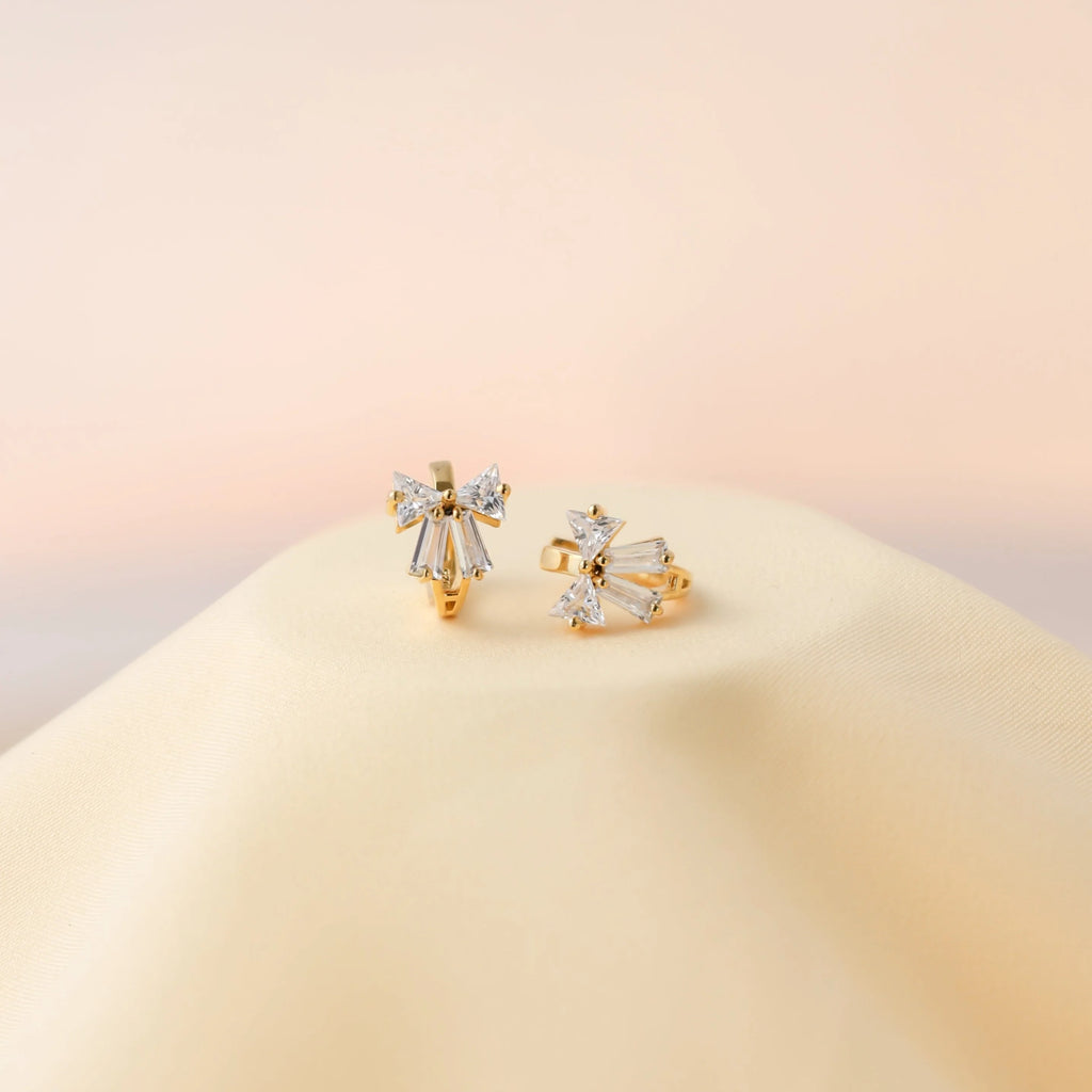 Diamond Ribbon Bow Huggie Earrings