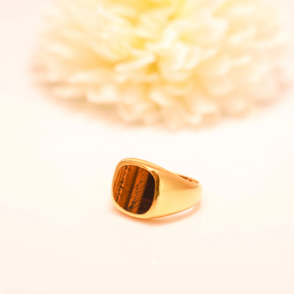 Men's Tigers Eye Signet Ring: Sterling Silver or 18K Gold with Faux Tiger's Eye Stone