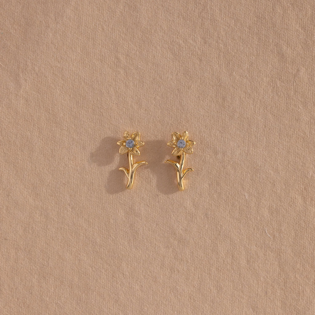 Birth Flower Stud Earrings Silver 18K Gold Plated
