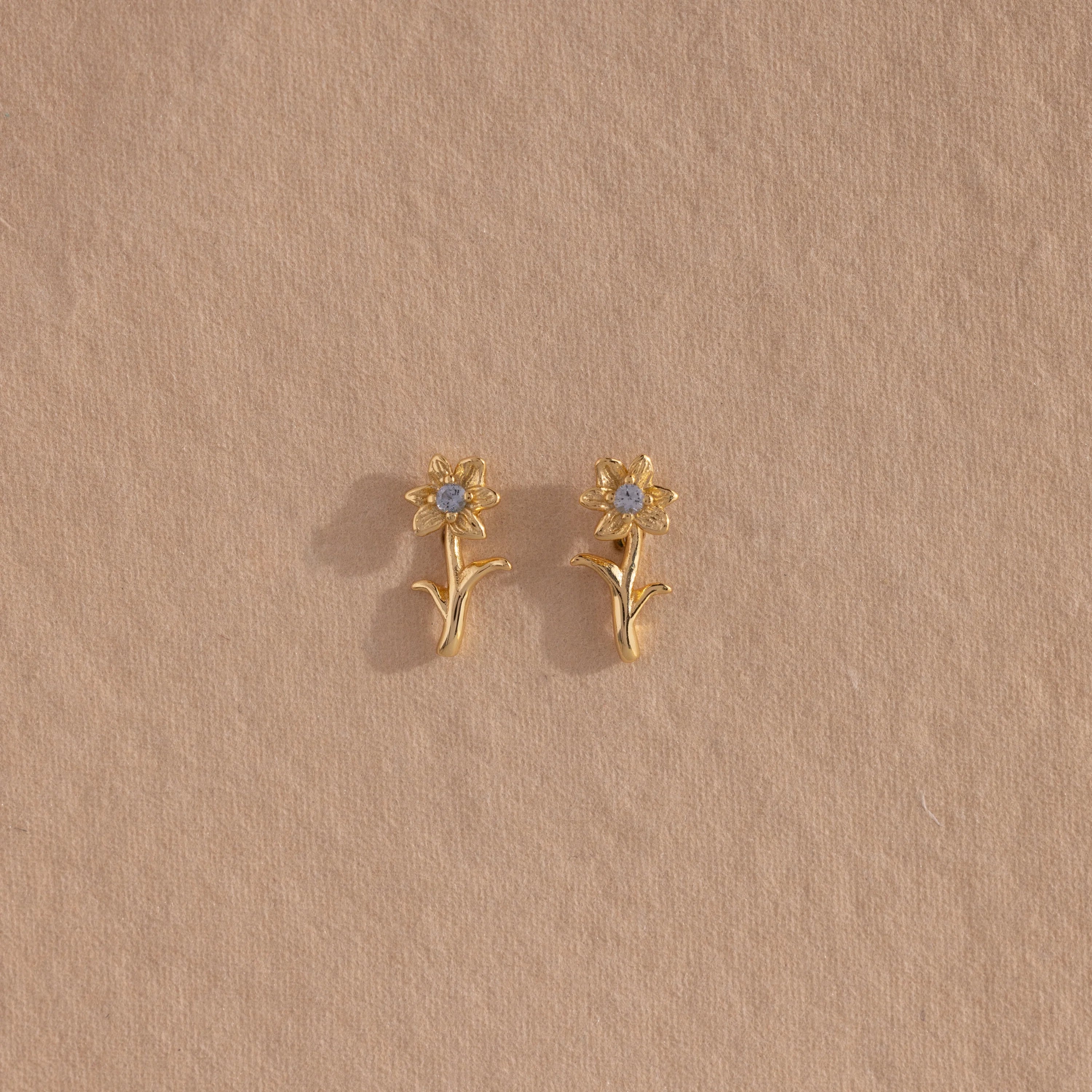 Birth Flower Stud Earrings Silver 18K Gold Plated