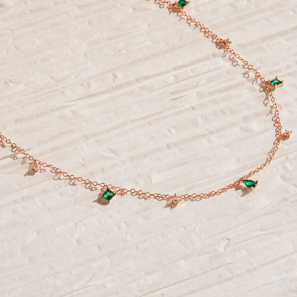 Emerald Diamond Station Necklace