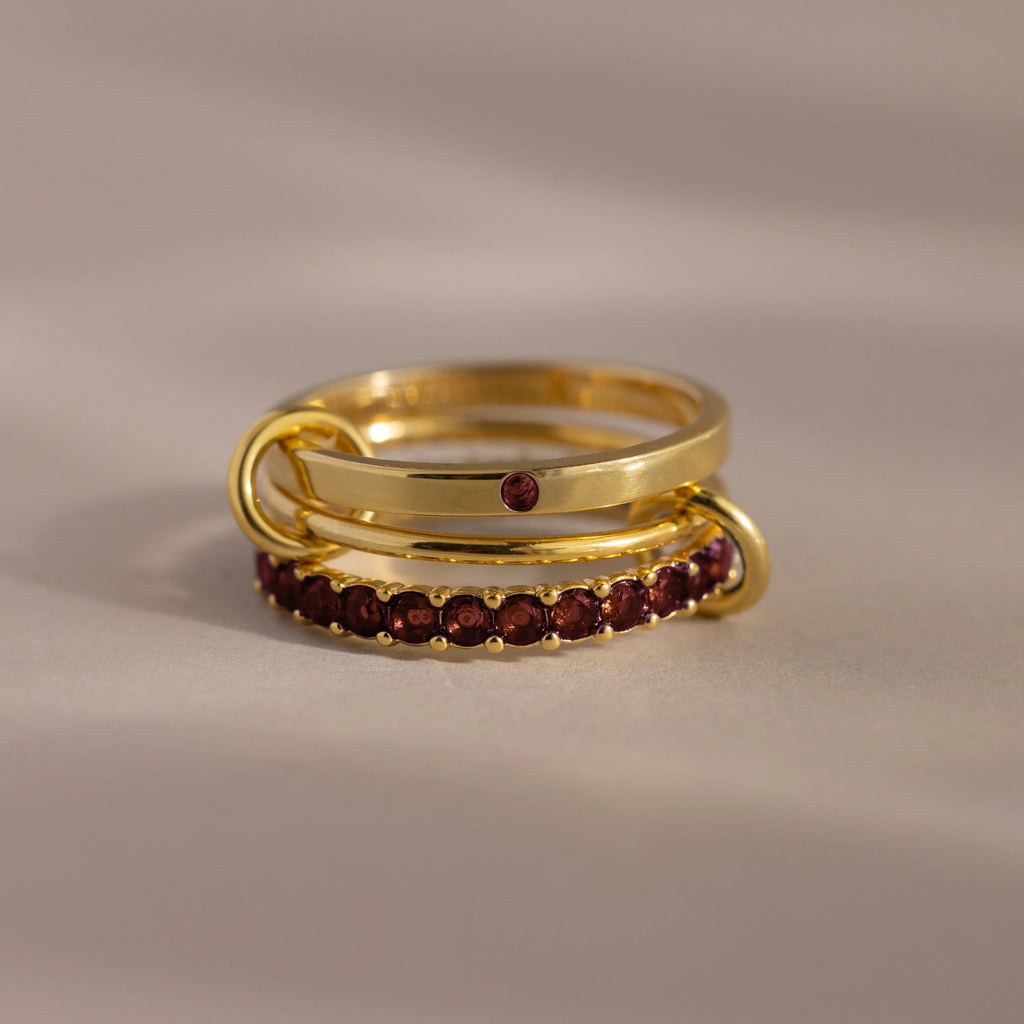 Birthstone Triple Eternity Band Ring Set Silver 18K Gold Plated