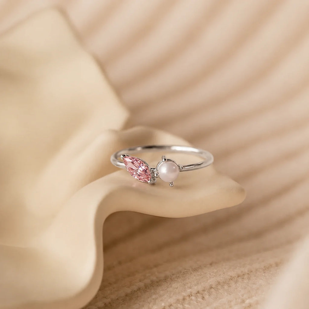 Marquise Birthstone & Pearl Stackable Ring