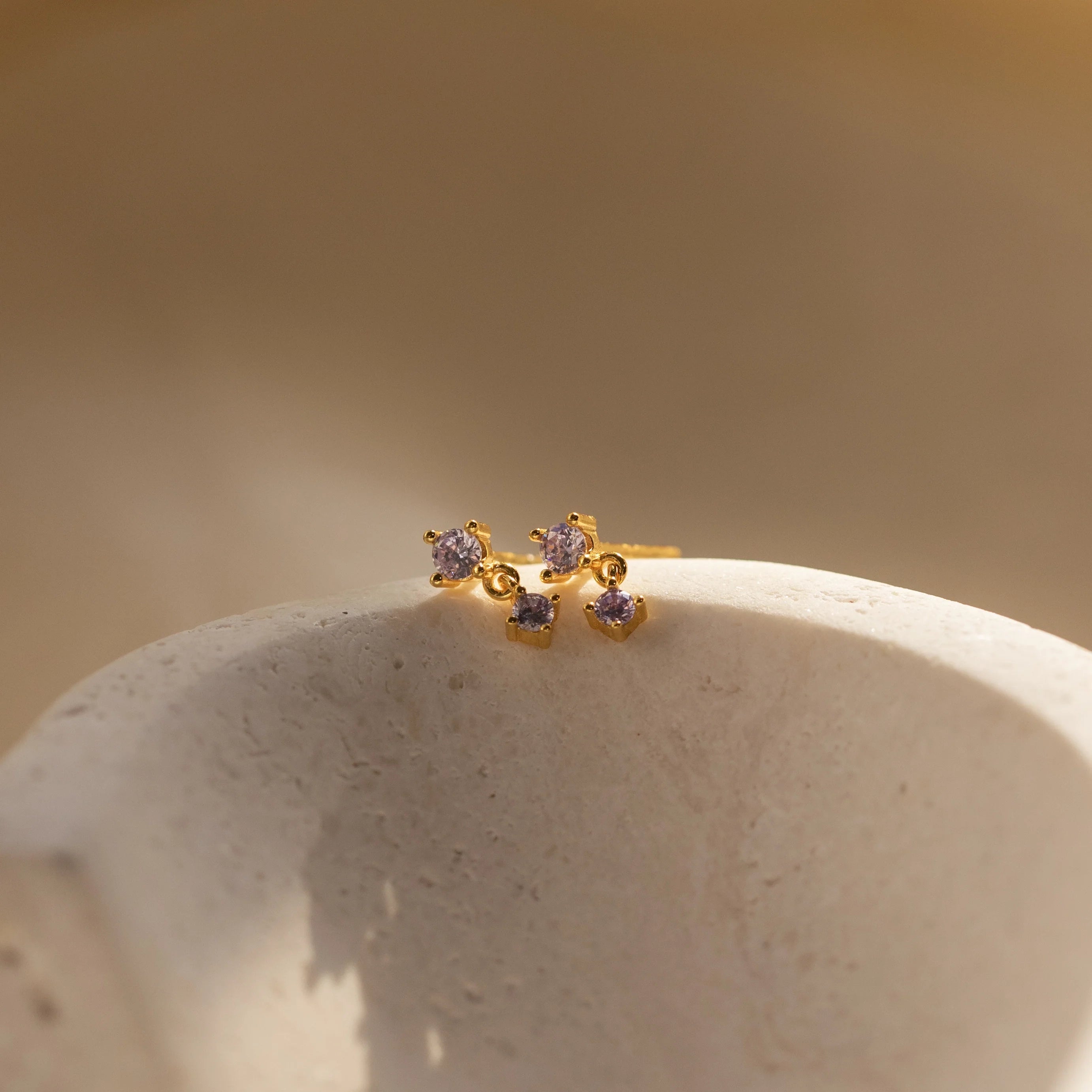Birthstone Drop Studs  Silver 18K Gold Plated