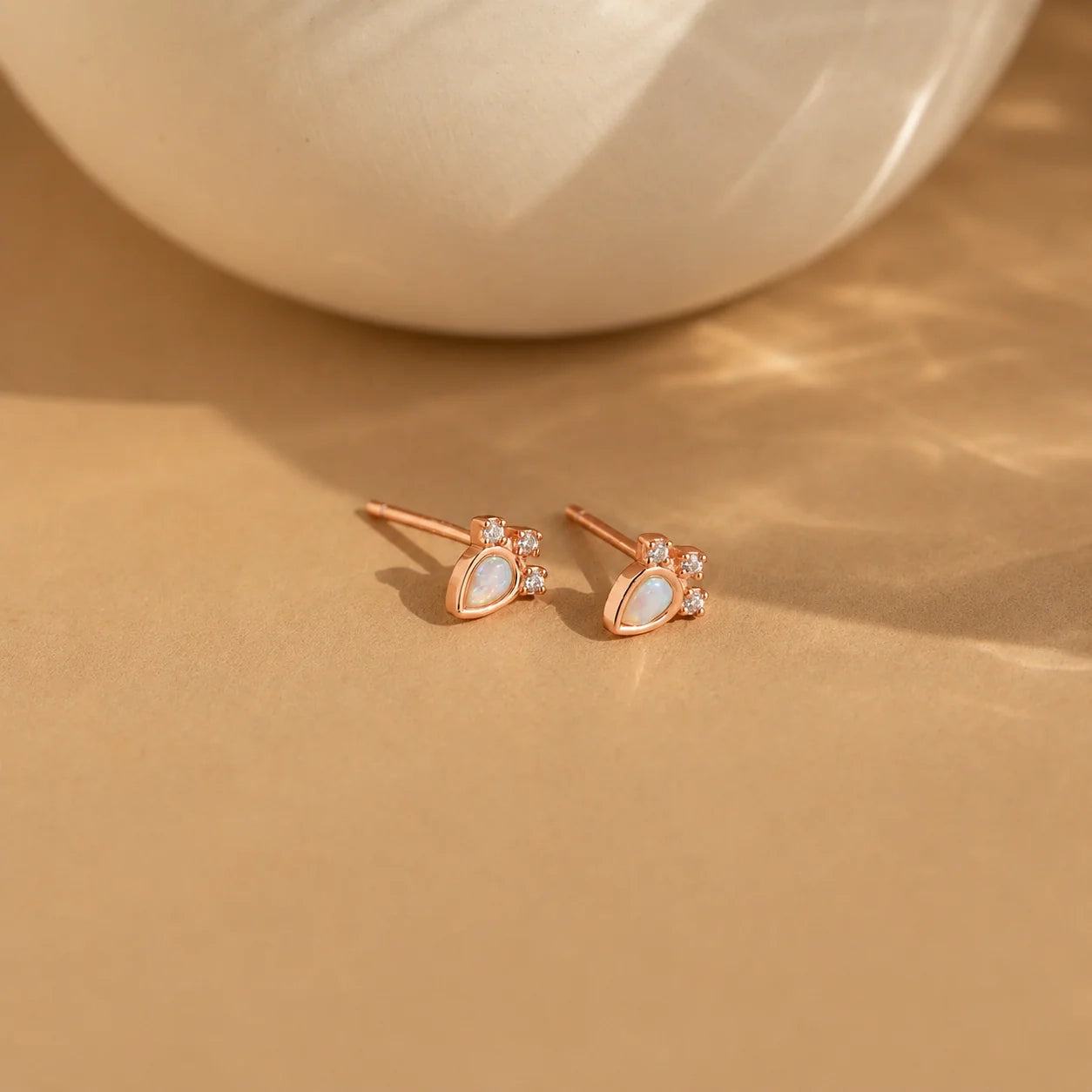 Diamond and Opal Teardrop Studs