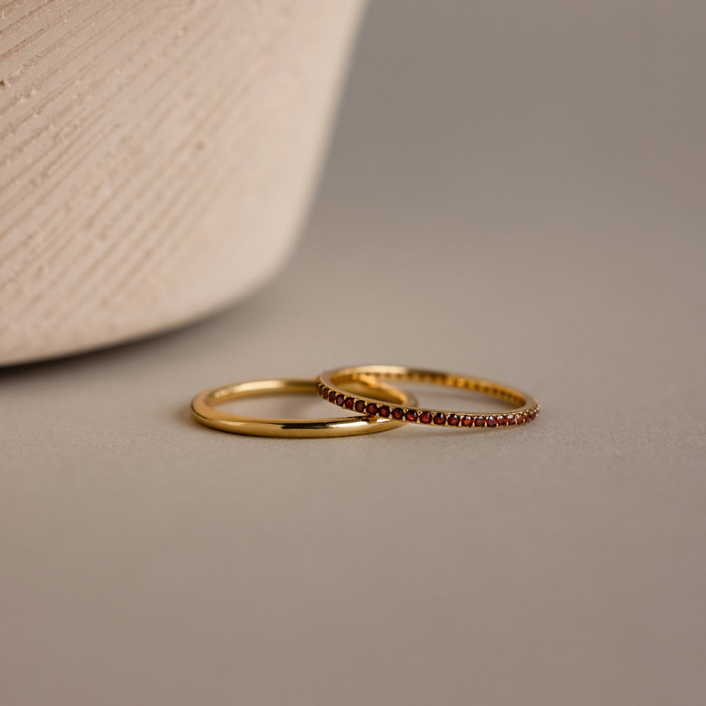 Birthstone Tennis Ring Set Silver 18K Gold Plated